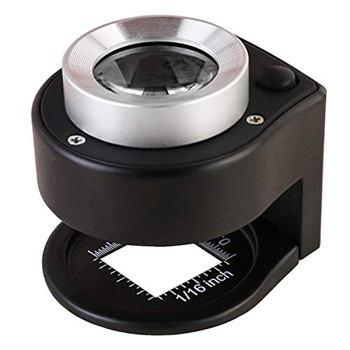 30X Loupe Magnifier with 6 Light, Desktop Portable Metal Magnifier Folding Scale Sewing Magnifying Glass for Textile Optical Jewelry Tool Coins Currency (Black) - color: Black