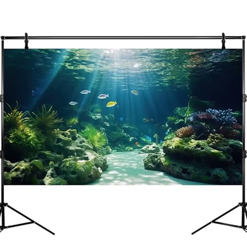 Under The Sea Aquarium Background Underwater Scene Corals Reefs Fish Tank Background Deep Ocean Sea Rock Cave Sunray Terrarium Backgrounds Underwater Marine Life Aquarium Backgrounds 24x12in - color: Green_Blue, size: 24(W)x12(H)inches/ 60(W)*30cm(H)
