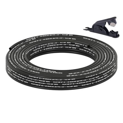 35FT 1/8 DOT Air Line SAE J844 PA12 Nylon Air Hose with Cutter 1/8” OD Pneumatic Tubing DOT Approved 1/8 Air Brake Hose for Air Suspension Kit Truck Trailer Brake System & Fluid Transfer 11m - size: 1/8" OD 35FT