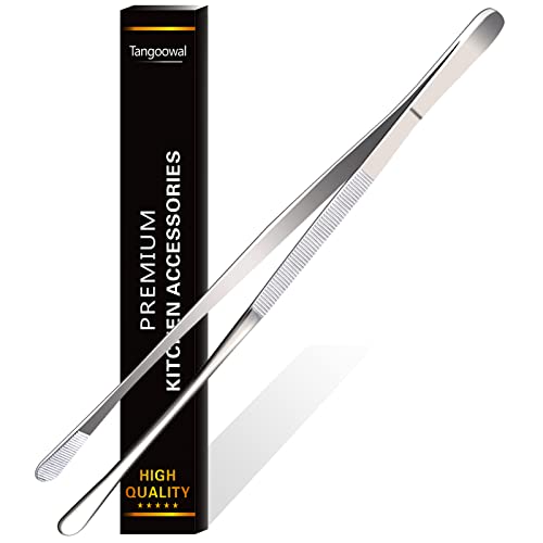 12-Inch Professional Kitchen & Cooking Tweezers Tongs - Stainless Steel Long Tweezer Tongs - BBQ,Plating,Multi-use - color: Silver