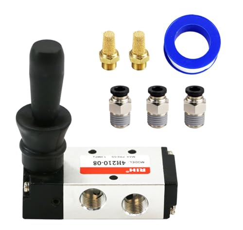 RIH 5 Way 2 Postion Air Hand Lever Operated Valve Pneumatic Solenoid Valve Manual Control Push Pull Valves 4H210-08 (1/4"NPT)