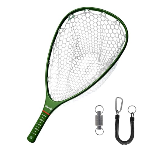 Aventik Fly Floating Fishing Net Carbon Fiber Landing Trout Net Light Weight Clear Rubber Ghost Net Catch & Release - color: Standard green with smoke magnetic release