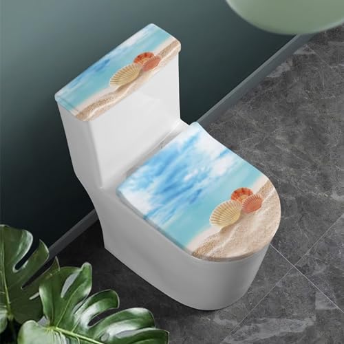 Toilet Seat Lid Cover Pack of 2, for Home Indoor Bathroom Decor, Toilet Tank Lid Cover Replacement with Stretch Edges Fits for Most Toilet Tanks & Lids, Sand Beach Seashell - color: Sand Beach Seashell