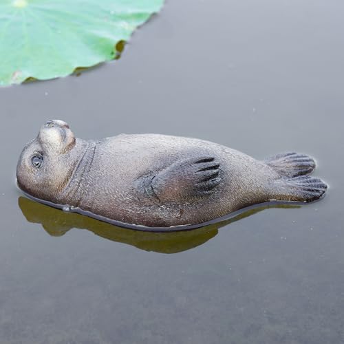 1 Piece Resin Floating Seal Statue, Simulated Realistic Animal Sculpture Figurine, Floating Sea Lion Ornament for Pool, Pond, Aquarium, Fish Tank & Home Garden Decoration (Brown) - color: Brown