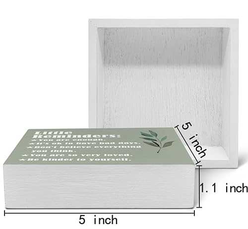 SRADMO Inspirational Little Reminders Wood Box Sign Desk Decor, Inspirational Desk Decor, College Motivational Positive Affirmation Gifts Box Sign For Office Home Dorm Tabletop Shelf Decoration(Greeen) - color: green, size: 5″×5″