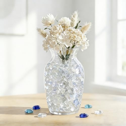 QYGL 0.55LB White Clear Glass Pebbles, Tumbled Sea Glass Stones for Vase Fillers, Fish Tank Gravel, Aquarium Rocks, DIY Crafts, Plant Pots, Wedding & Home Decor, Transparent Glass Gemstones - color: White