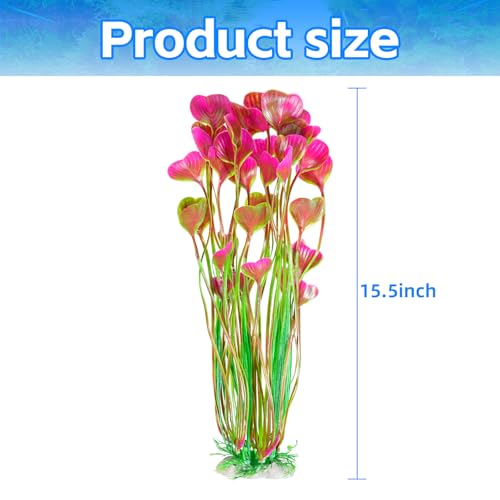 AQUANEAT Artificial Fish Tank Plants, Plastic Aquarium Accessories Large, 15.5 inch Red Decorations, 2pcs - color: Red