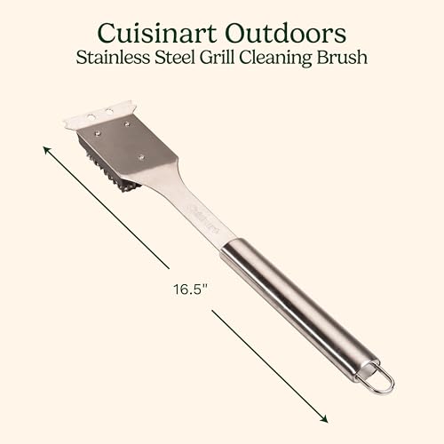 Cuisinart Stainless Steel 16.5" Long Handle Grill Cleaner Brush and Scraper for BBQ, Griddle, Grills, Cookout Tool, Grill Brush for Outdoor Grills BBQ Accessories - size: 16.5" Grill Brush and Scraper