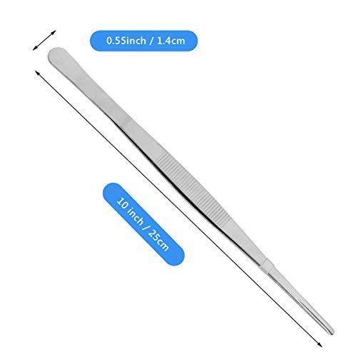 Adecco LLC Stainless Steel Tongs tweezer with precision serrated tips for surgical & sea food (10") - size: 10"