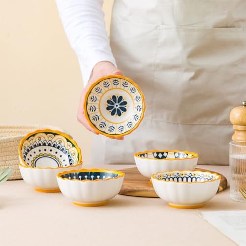 6 Pack 6 oz Cute Moroccan Soy Sauce Dish Small Dipping Sauce Bowls Ceramic Sushi Dipping Bowls for Sushi,Side Dish,Ketchup,Dips,Condiment,Snack,BBQ Party - color: Yellow