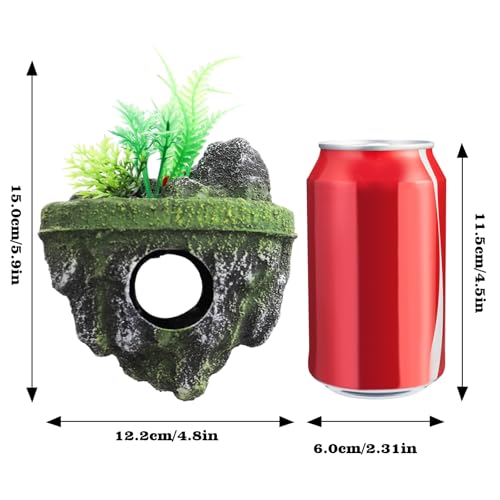 Floating Island Fish Tank Decorations – Aquarium Decor with Hideout Tunnel, Betta Fish and Shrimp Cave, PVC Aquarium Accessory with Artificial Plants - size: Small