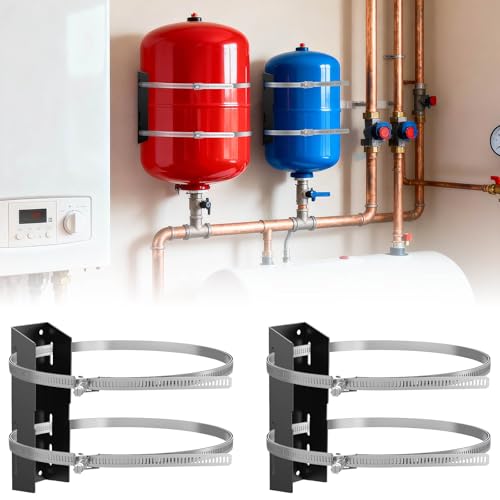 Expansion Tank Mounting Bracket with 4 Earthquake Straps - for 1 to 5 Gallon Thermal Expansion Tanks,Hot Water Heater Accessory to 13" Diameter Tanks & 5lb Propane Tanks (2 Set) - color: Black-2 Set
