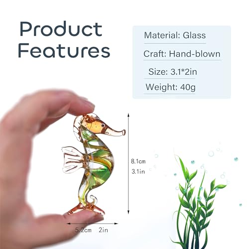 HDCRYSTALGIFTS 3'' Handmade Seahorse Art Glass Blown Miniature Sea Animal Figurine Collectible Gift Ocean Decor - color: Seahorse