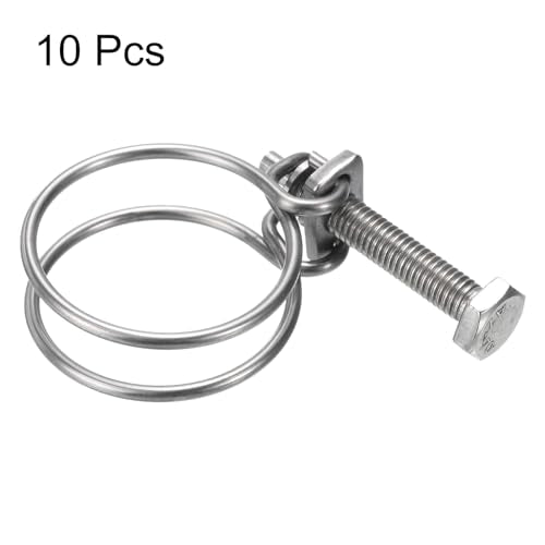 uxcell 10Pcs Double Wire Hose Clamp, 38-42mm Adjustable Stainless Steel Wire Hose Clips with M8 Bolt for Dust Collection Hose, Pump Hose Pipe - size: 38-42mm