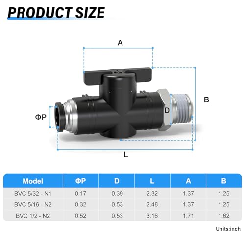 TAILONZ PNEUMATIC 1/2 Inch Tube OD x 1/4 Inch NPT Thread Ball Valve Air Flow Control Valve Push to Connect Fitting BVC-1/2-N2（Pack of 3） - size: 1/2"OD x 1/4"NPT/3PCS