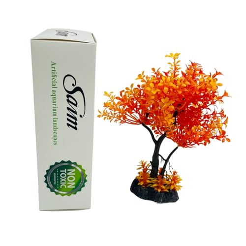 Saim Plastic Plants Artificial Orange Yellow Tree for Fish Tank Decorations Aquarium Decor Bonsai Ornament 8.6" Height