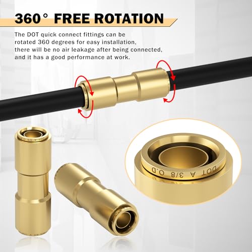 CheeMuii 6 PCS 3/8 Brass DOT Air Line Fitting Straight Union Quick Connect Fittings 3/8 Air Hose DOT Air Fittings for Semi Truck Trailers Industry Air System - size: 3/8IN-6PCS