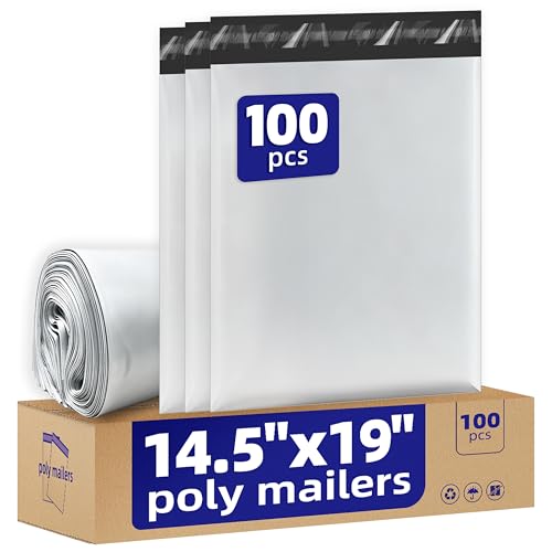 100pcs Poly Mailers 14.5x19 For Ecommerce Shipping,Online Retail Packaging,Business Mailing,PE Tear Resistant Waterproof Adhesive Self Seal Bag,Bags Envelopes Clothing Package,Large,White - color: White, size: 14.5" x 19"100pcs