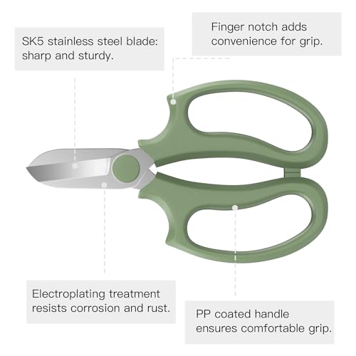 Housolution Flower Scissors, Strong Floral Shears, Premium Steel Garden Pruning Shears Floral Fruits Leaf Scissors Hand Pruner Snip Trimming Tool for Gardening Flower Arrangement, Avocado Green - color: Avocado Green, size: 1 Pack