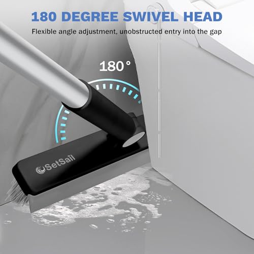 SetSail Grout Cleaner Brush with Long Handle, V-Shaped Floor Scrub Brush Swivel Grout Brush Stiff Bristle Floor Grout Scrubber for Bathroom, Tile Line, Crevice, Kitchen, Wall, Deck, Garage, Black Grey - color: Black Grey