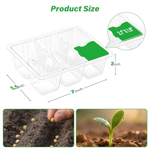 Bonviee 10 Packs Seed Starter Tray with Drainage Holes, Reusable & Durable, Clear for Root Monitoring, Easy to Repotted Without Root Damage, 6 Cells per Tray - color: Clear, size: 60 XL Cells, NO light