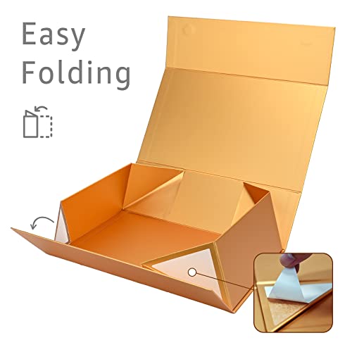 LIFELUM Gift Boxes with Lids for Presents 5 Pack 13.85 x 8.35 x 4.45 inch Gold Gift Boxes with Ribbon,Card,Shredded Paper Filler Gift Box for Valentine's day,Christmas - color: Gold, size: 1 count (Pack of 5)