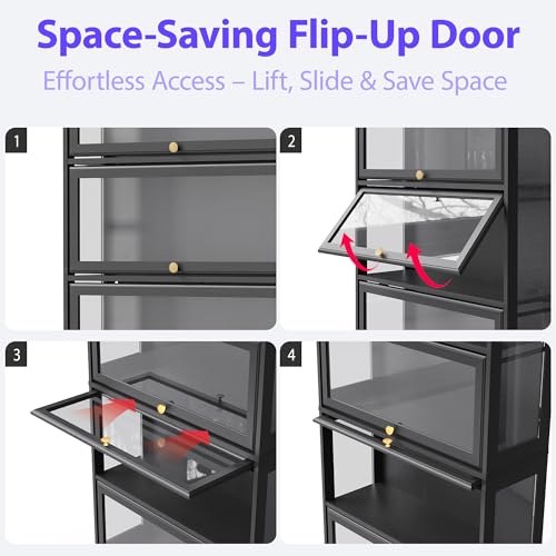 Display Cabinet with Acrylic Glass Doors,5-Tiers Curio Cabinet with LED Lighting for Collectibles, Collectibles Toy Organizers Rack & Display Shelf Display Case Storage Cabinet, Black - color: Black, size: 31" W x 67" H