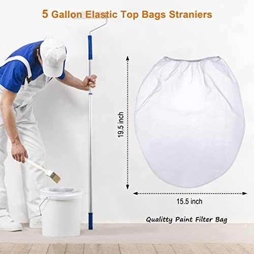 Paint Strainer Bag, 5 Gallon Paint Strainer with Elastic Top Opening White Fine Mesh Filters Bag for Paint Gardening (5 Pieces) - size: 5 Piece