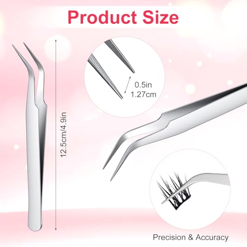 10 Pieces Tweezers for Crafting, Stainless Steel Curved Pointed Tweezers Precision Tweezer with Protective Cover for Eyelash Extensions Stickers Rhinestones Crafts (Silver) - color: Silver