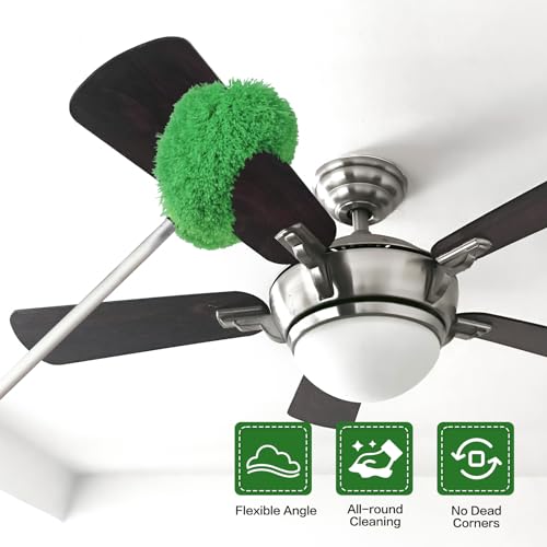 Ceiling Fan Cleaner Duster Reusable Microfiber Ceiling Fan Blade Cleaner Removable Duster with Extension Pole Adjusts 13 to 49.7 Inch for Cleaning Walls Bookshelves Furniture Door Window Top (Green) - color: Green