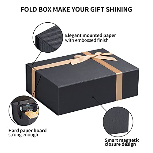 LIFELUM Gift Box 2 Pack 8 x 7 x 3 Christmas Gift Boxes with Magnetic Lid Rose Gold Gift Box with Ribbon Sturdy Storage Box for Presents Contains Card, Ribbon, Shredded Paper Filler - color: Black 8x7x3 Inch, size: 1 count (Pack of 2)