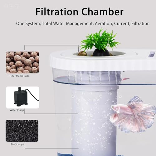 2.2Gal Aquarium Starter Kits, Small Beta Fish Tank Kit with Quiet Filter & Color Light, Nano Desktop Tank for Betta Shrimp Guppy Goldfish, Complete Starter Kit (12.6 * 7 * 5.6 Inch) - color: WHITE