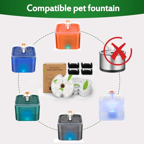 Cat Water Fountain Filter, Multiple Filtration Pet Water Fountain Replacement Filter,4 Cotton Activated Carbon Cat Fountain Filters and 4 Pre-filter Sponges (4+4 Pack)