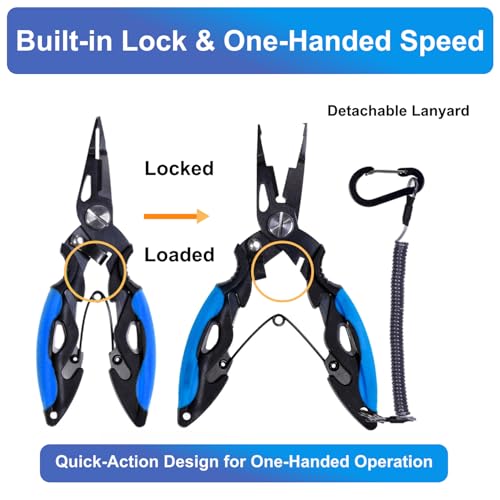 Titanium Coated Micro Fishing Pliers Precision Split Ring Pliers for Ultralight Fishing with Storage Pouch & Lanyard Blue - color: Blue