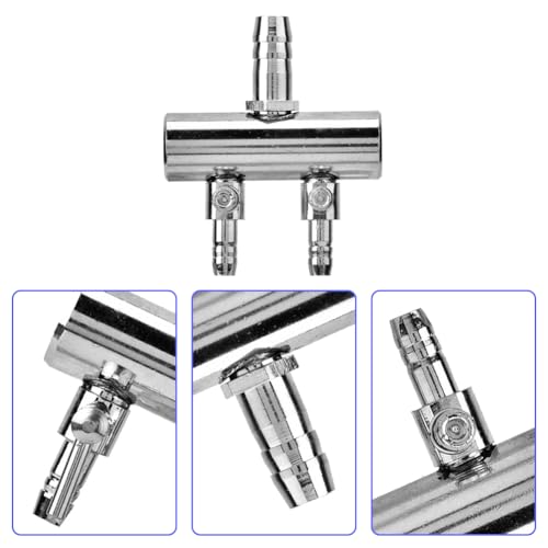 Joyzan Air Splitter Flow Control Valve, Aquarium Flow Gang Lever Pump Distributor 2 Way Stainless Steel Fish Tank Manifolds Multi Port T Shaped Line Metal Regulator Connector Airline Tubing Hose