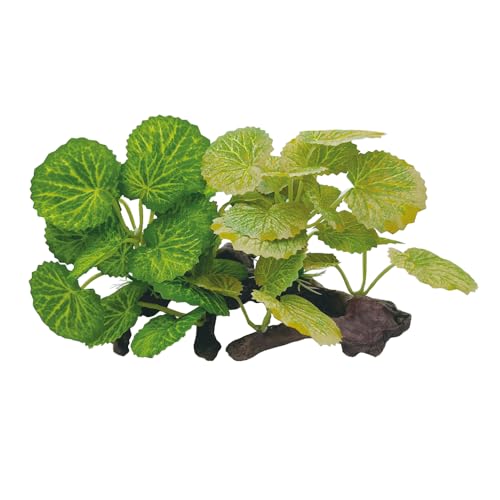 Aquarium Plant Fish Tank Decoration Small Plastic Artificial Plant Goldfish Fish Hide (Rainforest Leafs-Pink-Height-Set) (Green/Yellow-2pcs-Set) - color: Green/Yellow-2pcs-set