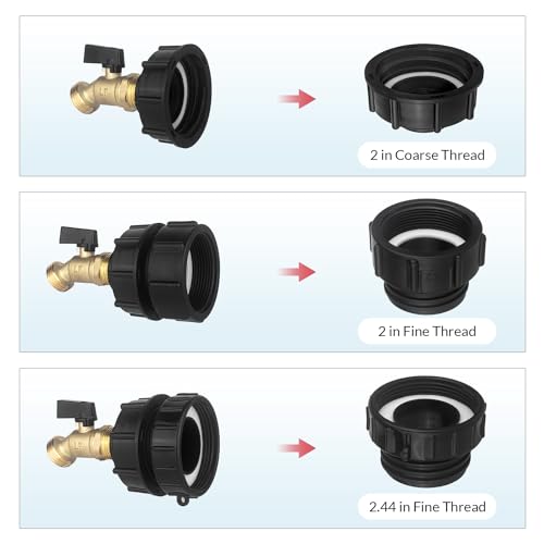 wantmatch IBC Tote Adapter 275-330 Gallon IBC Tote Water Tank Fittings,IBC Tote Garden Hose Adapter,Lead-Free Compliant Brass Garden Hose Valve with 3 Adapter,Apply to IBC Containers, Ton Barrels - color: Black Handle Valve