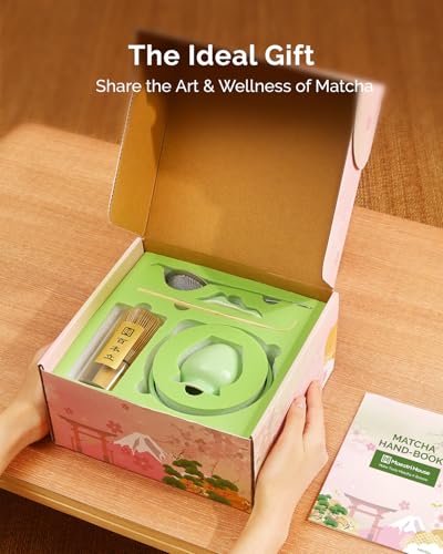 Maestri House Matcha Whisk Set, 7-Pc Complete Matcha Kit with Spouted Ceramic Bowl, Bamboo Whisk and Holder, Scoop, Spoon Rest & Sifter, Tea Cloth – Ideal Gift for Matcha Lovers (Green) - color: Green