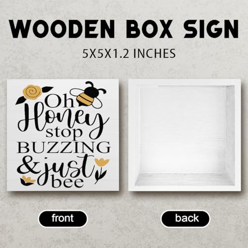 Summer Bee Sign Decor Bee Decorations for Home Oh Honey Wooden Box Sign Desk Accessories Home Office Bedroom Bathroom Teacher Classroom Decor 5 X 5 Inch - color: Honey