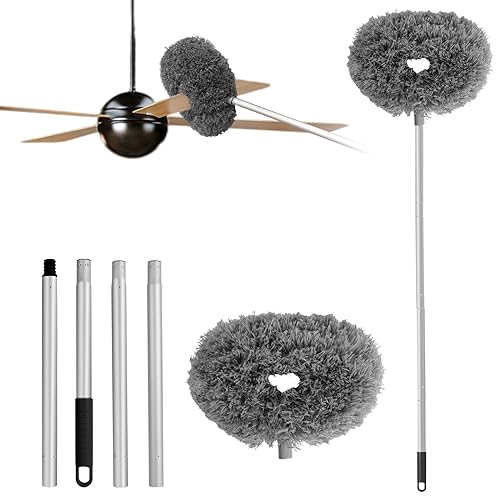 Ceiling Fan Cleaner Duster Reusable Microfiber Ceiling Fan Blade Cleaner Removable Duster with Extension Pole Adjusts 13 to 49.7 Inch for Cleaning Walls Bookshelves Furniture Door Window Top (Gray) - color: Gray