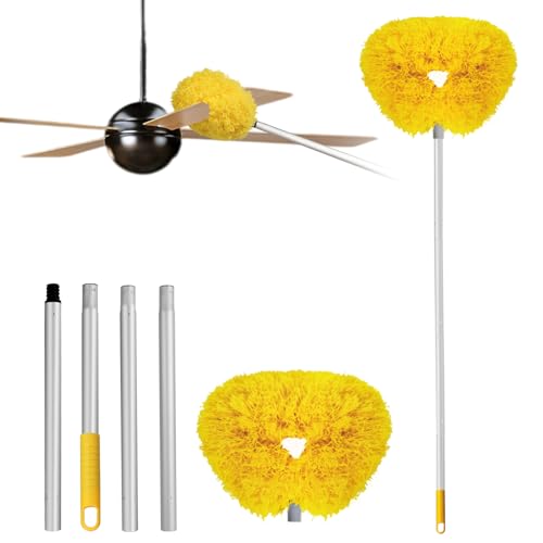 Ceiling Fan Cleaner Duster Reusable Microfiber Ceiling Fan Blade Cleaner Removable Duster with Extension Pole Adjusts 13 to 49.7 Inch for Cleaning Walls Bookshelves Furniture Door Window Top (Yellow) - color: Yellow