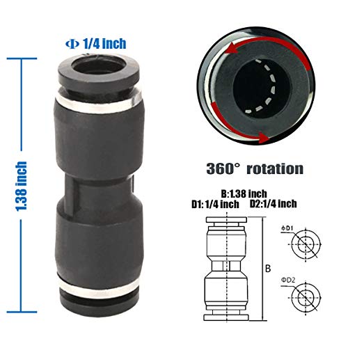 10PCS Pneumatic Push to Connect Fittings, PBT Plastic Union Straight 1/4" x 1/4" Tube OD Quick Connector for Home Garage Air Brake Air Compressor - size: 1/4" x 1/4"