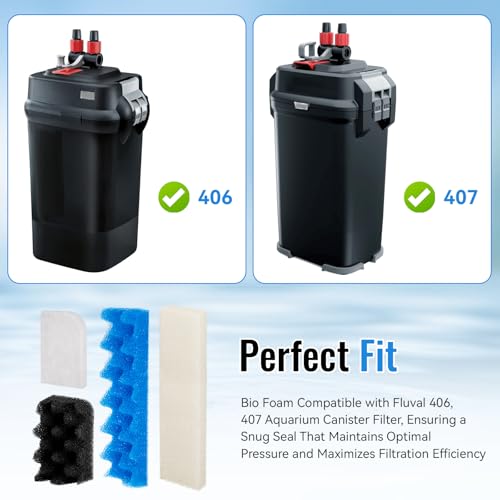 406/407 Bio Foam Filter Media and A244A1 Water Polishing Pads Replacement Kit Compatible with Fluval 406/407 Canister Filter, 12 Bio Foam Sponge and 6 Polishing Filter Pads for Aquarium Filter Media