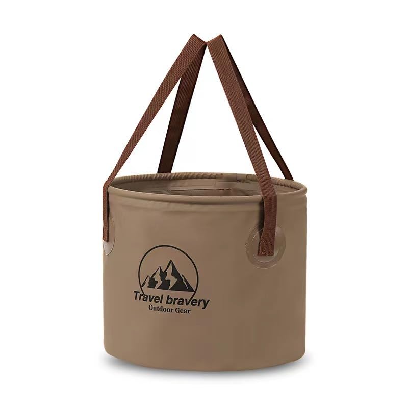 Collapsible Bucket 2.6/5.3 Gallon Portable Camping Outdoor Buckets Water Container Basin Foldable for Camping Hiking Travel Foot Soaking Fishing (Khaki, 10L(Diameter 24cm;Height 21cm))