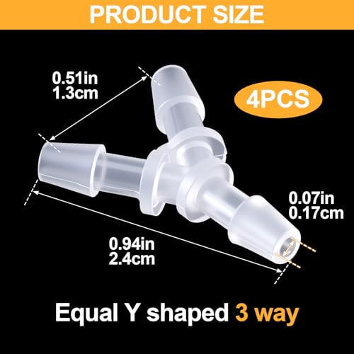 PAGOW 4 Pcs Plastic Hose Splitter, Y Shaped 3 Way Plastic Tubing Joint Splicer for Oxygen Tubing Pipe Household Fuel Gas Liquid Air (1/8") - size: 1/8" (4 Pcs)