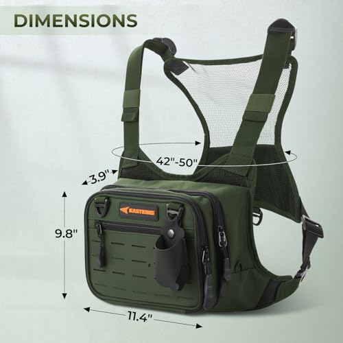KastKing Bait Boss Water-Resistant Fishing Chest Pack With EVA Zip-Down Workstation, MOLLE Storage, Adjustable Chest Straps - color: B: Olive Green