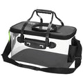 OMISTAR Foldable Fishing Bucket, Collapsible Transparent EVA Fish Storage Bag, Live Fish Container with Aeration Hole & Shoulder Strap, Live Bait Bucket for Fishing, Camping