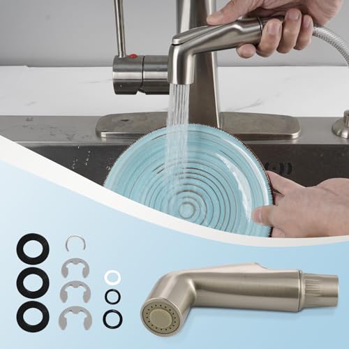 Hygie Rinse Universal Fit Kitchen Sink Spray Attachment, Kitchen Sink Side Sprayer Head Compatible with Delta, Moen, Kohler and Other OEM Brands Spray Head, Brushed Nickel - color: Brushed Nickel, style: Nozzle Head Only