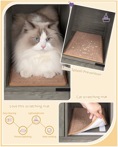 Hzuaneri Cat Litter Box Enclosure, Hidden Litter Box Cabinet Furniture with Bell, Indoor Cat House, Farmhouse Style, 31.5 x 19.7 x 20.9Inches, for Hallway, Bedroom, Light Ivory and Brown CB82405X - color: Light Ivory and Brown, size: 31.5"L x 19.7"W x 20.
