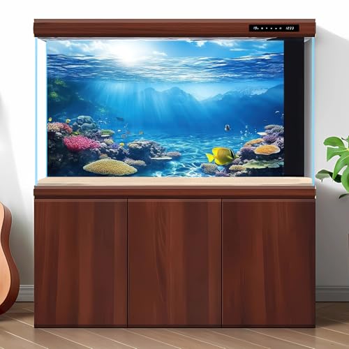 Under The Sea Aquarium Background Underwater Scene Coral Reefs Fish Tank Background Diverse Marine Life Sunlight Seascape Terrarium Backgrounds Tropical Undersea View Aquarium Tank Backgrounds 24x12in - color: Bright Blue, size: 24(W)x12(H)inches/ 60(W)*3